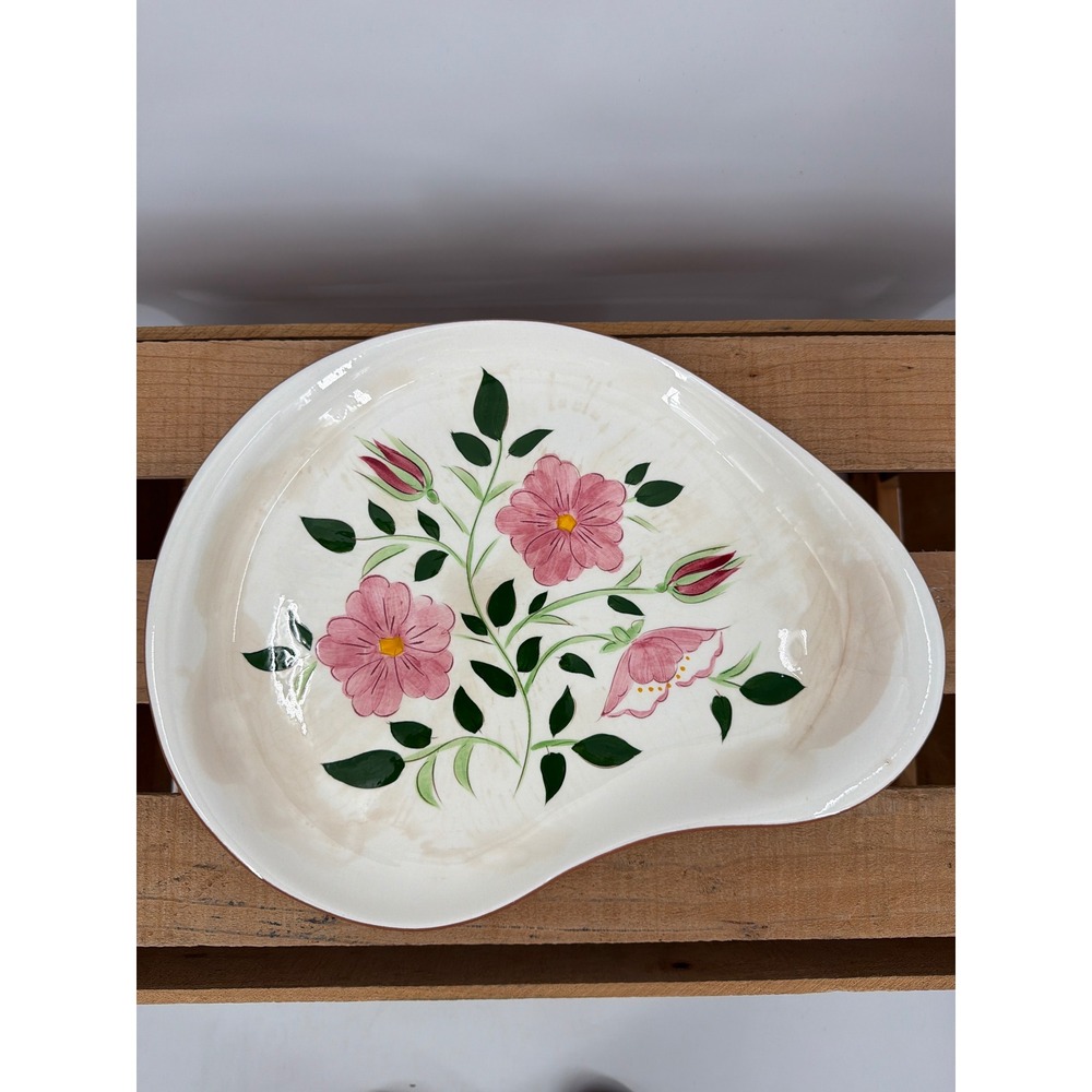 Stangl Pottery Wild Rose Kidney Platter Vintage MCM Pink Floral Tray
